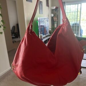 Elegant Red Leather Hobo Bag
